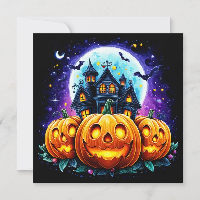 Haunted House and Jack O Lanterns Card (Front)