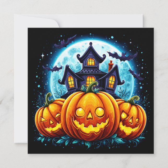 Haunted House and Jack O Lanterns Card (Front)