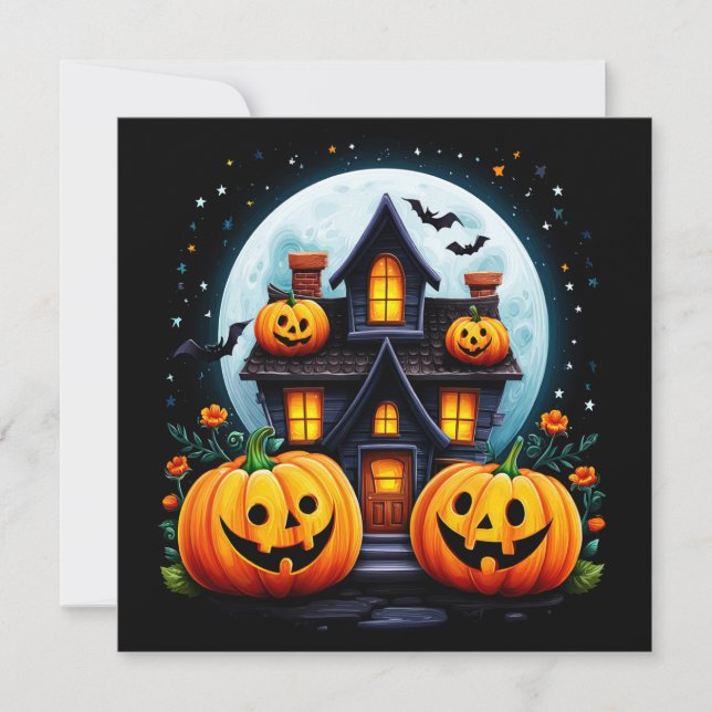 Haunted House and Jack O Lanterns Card (Front)