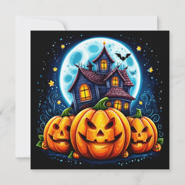Haunted House and Jack O Lanterns Card (Front)
