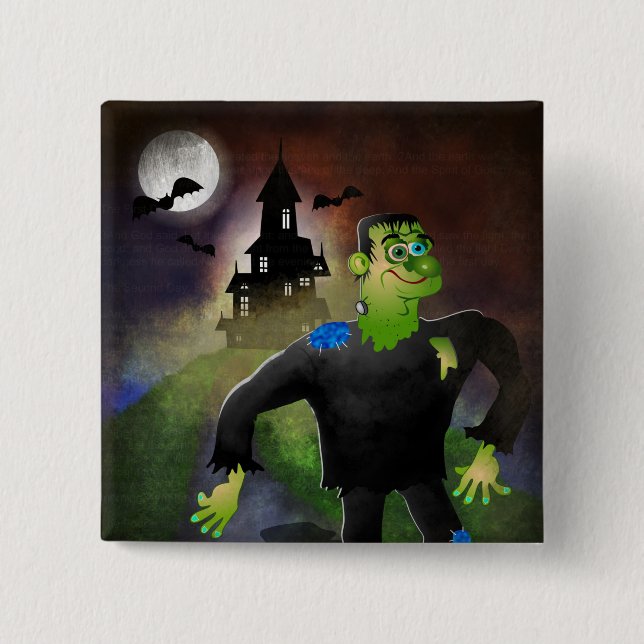 Haunted House and Monster 15 Cm Square Badge (Front)