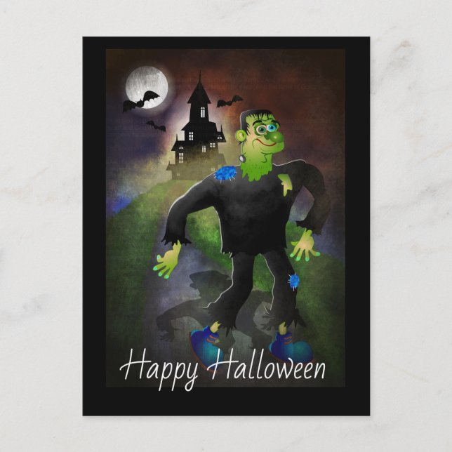 Haunted House and Monster Postcard (Front)