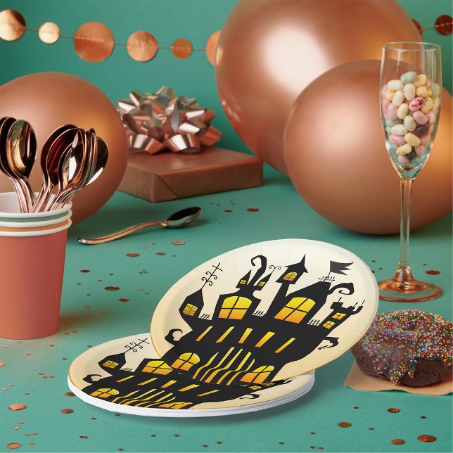 Haunted House And Moon Paper Plates (Creator Uploaded)