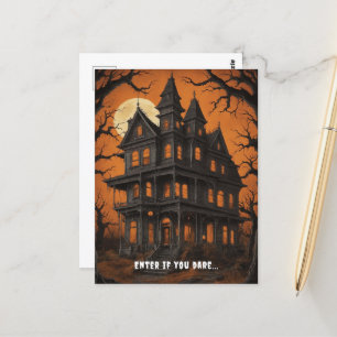 Haunted House at Night Halloween Postcard