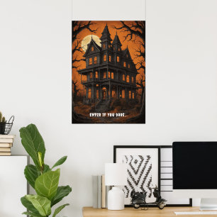 Haunted House at Night Halloween Poster