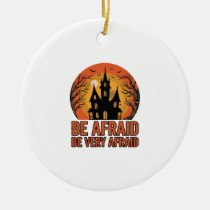 Haunted House Be Afraid Vintage Halloween Design_1 Ceramic Tree Decoration