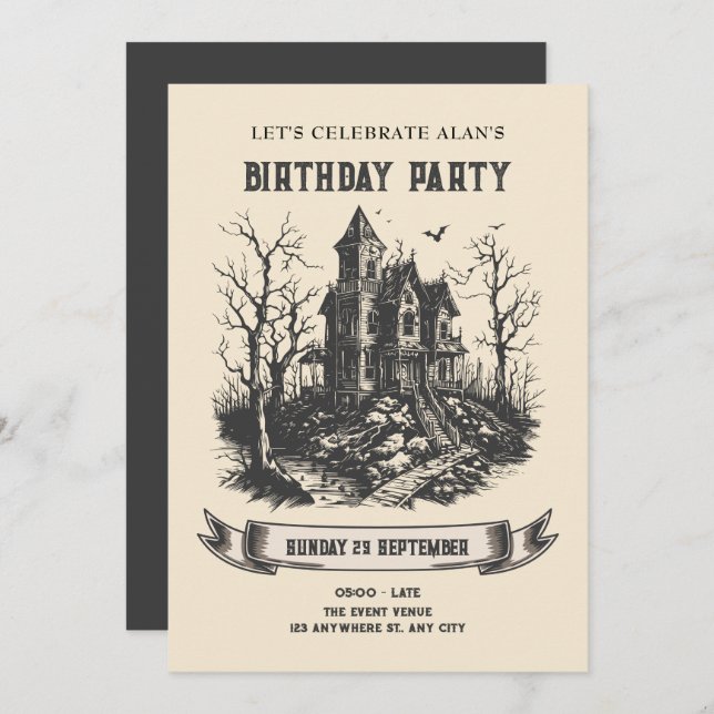 Haunted house birthday invitation (Front/Back)