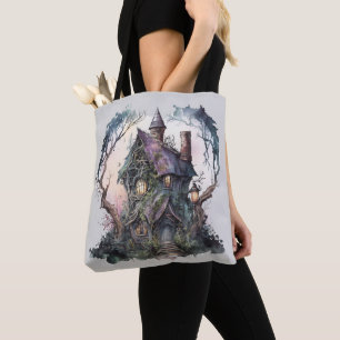 Haunted House Creepy Spooky Purple Green Halloween Tote Bag