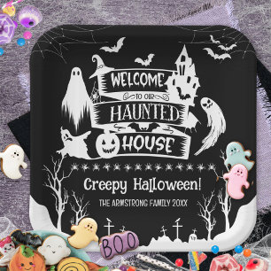 Haunted House Family Halloween Paper Plate
