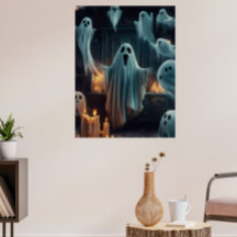 Haunted House & Flying Bats Halloween Posters 
