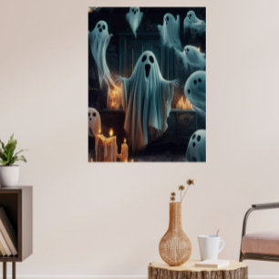 Haunted House & Flying Bats Halloween Posters 