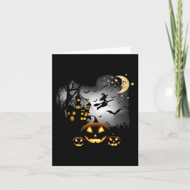 Haunted House  - Flying Witch - Jack o Lantern  Card (Front)