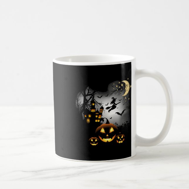 Haunted House - Flying Witch - Jack O Lantern  Coffee Mug (Right)