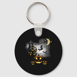 Haunted House  - Flying Witch - Jack o Lantern  Key Ring