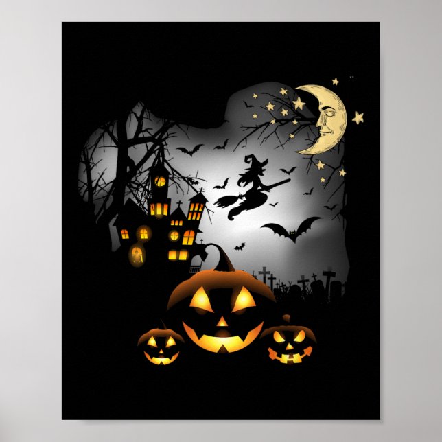 Haunted House  - Flying Witch - Jack o Lantern  Poster (Front)