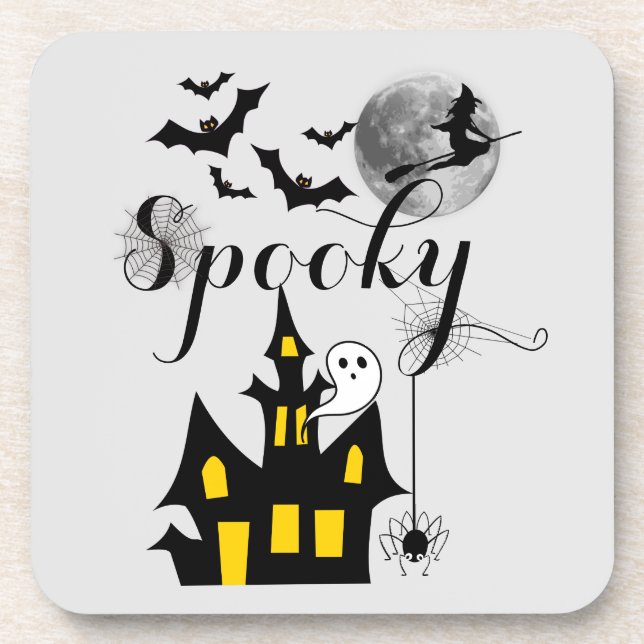 Haunted House Flying Witch Spooky Halloween Coaster (Front)