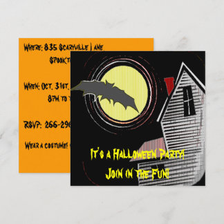 Haunted House Full Moon and Bat Invitation