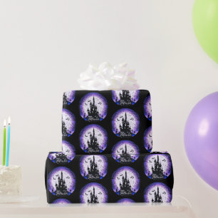 Haunted House Full Moon Bats Happy Halloween Wrapping Paper