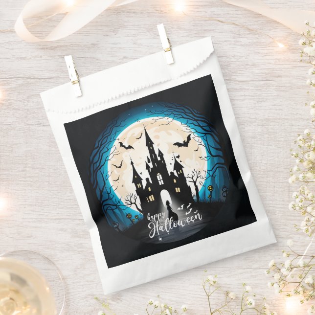 Haunted House Full Moon Happy Halloween Favour Bags (Clipped)