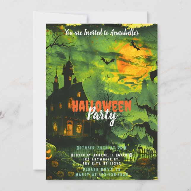 Haunted House Full Moon Pumpkins Halloween Party Invitation (Front)