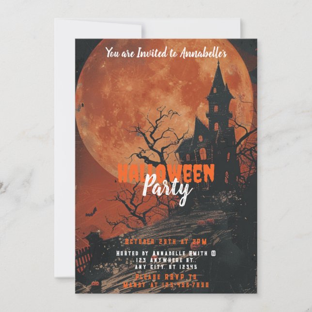Haunted House Full Moon Pumpkins Halloween Party Invitation (Front)