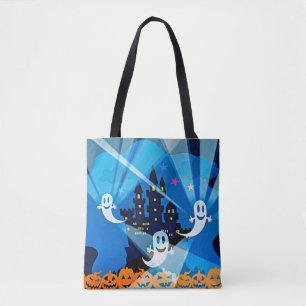 Haunted House, Ghost and Pumpkins Tote Bag