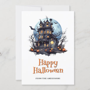 Haunted House Ghost Bats Halloween Card