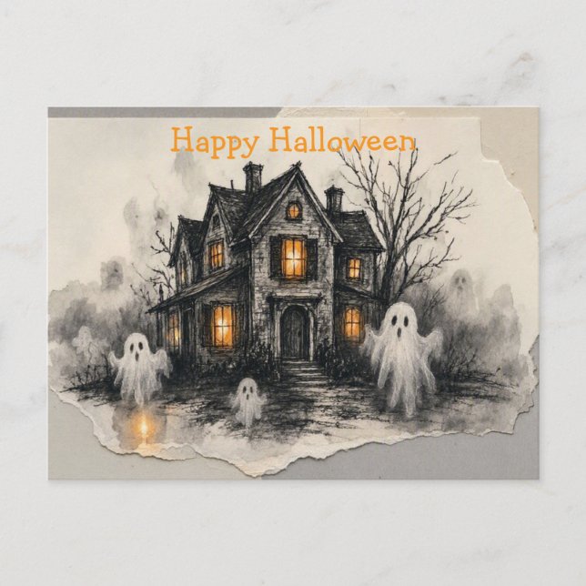 “Haunted House Ghost Glow Halloween Art” Postcard (Front)