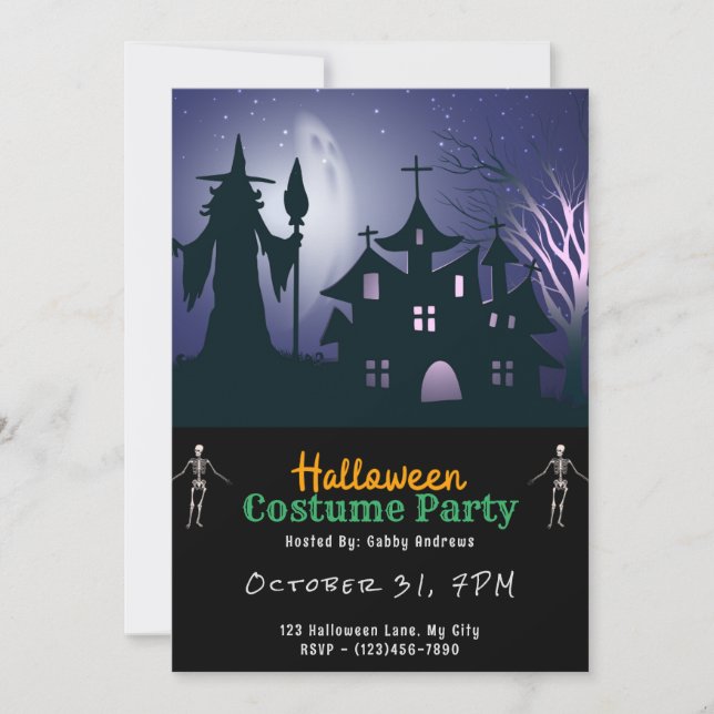 Haunted House Ghost Witch Stars Halloween Invitation (Front)