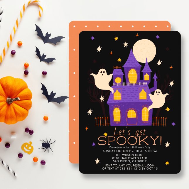 Haunted House Ghosts Black Halloween Party Invitation (Creator Uploaded)