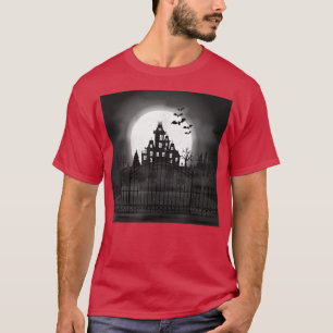 Haunted House Halloween Black and White Paranormal T-Shirt
