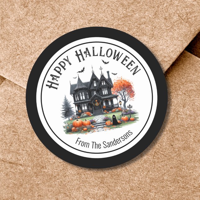 Haunted House Halloween Classic Round Sticker (Haunted House Halloween Classic Round Sticker)