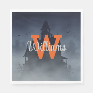Haunted House Halloween Decor Custom Monogram Napkin