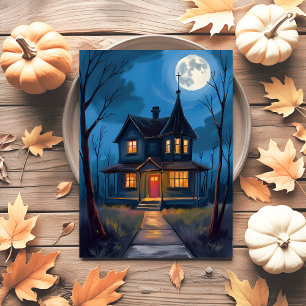 Haunted House Halloween Hand-Painted Holiday Postcard
