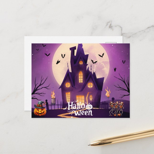 haunted house halloween holiday postcard (Front/Back In Situ)
