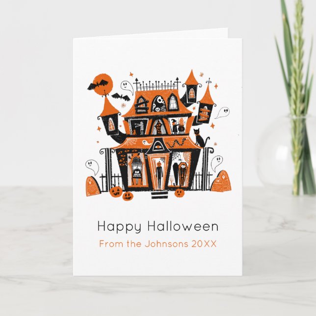 Haunted House Halloween illustrated Card (Front)