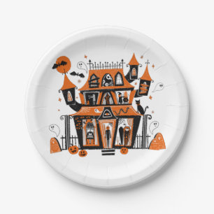 Haunted House Halloween Paper Plate