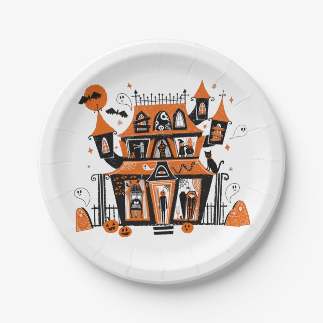 Haunted House Halloween Paper Plate (Front)