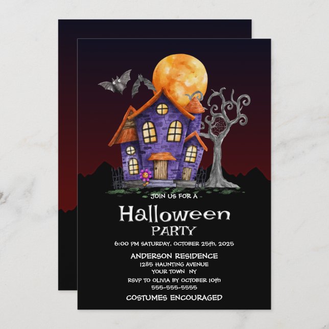 Haunted House Halloween Party Invitation (Front/Back)