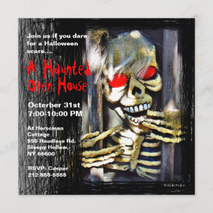 Haunted House Halloween Party Invitation Skeleton