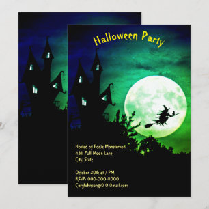 Haunted House Halloween Party Moon Witch Invitation