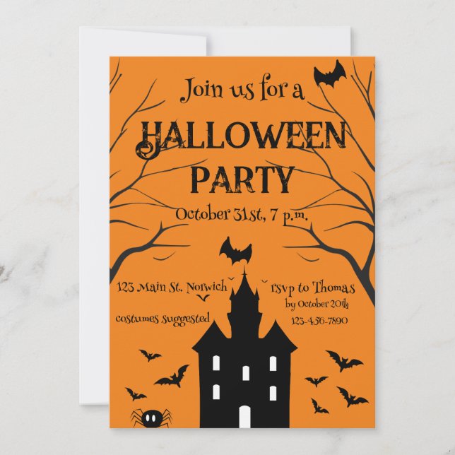Haunted House Halloween party orange Invitation (Front)
