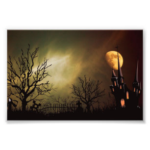 Haunted House Halloween Scene Photo Print