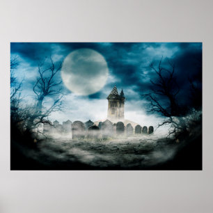 Haunted house. Halloween scene. Poster