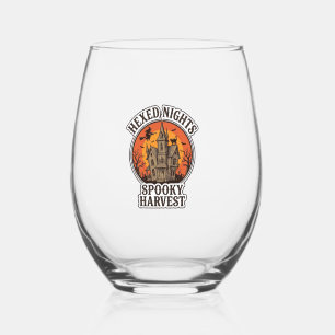 Haunted House Halloween Shirt Vintage Engraving De Stemless Wine Glass