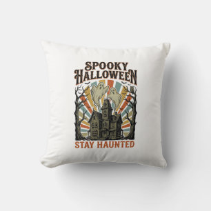 Haunted House Halloween Shirt with Vintage Ghost P Cushion