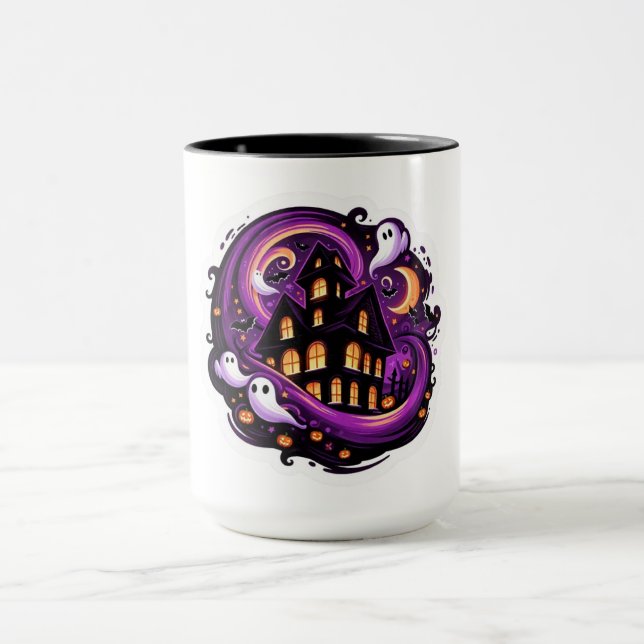 Haunted House Halloween Spooky Ghosts & Pumpkins Mug (Center)