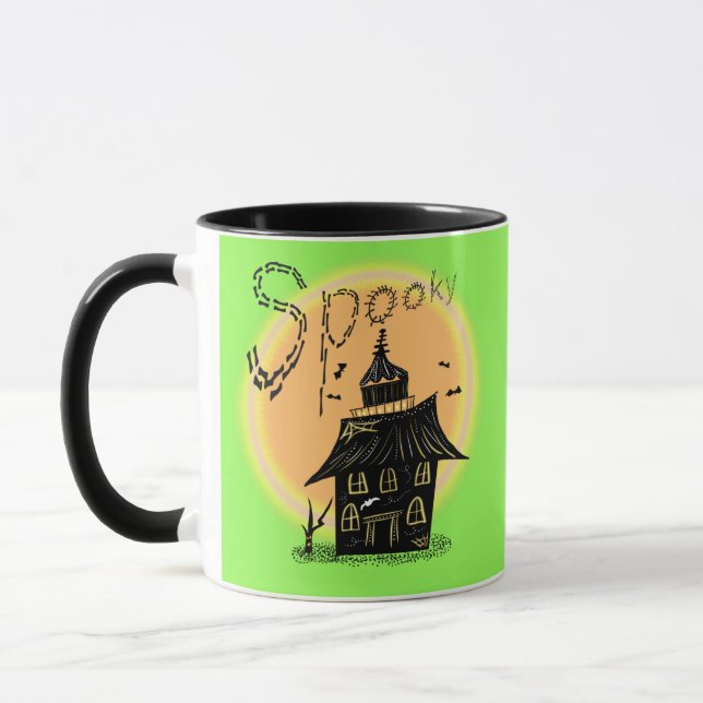 Haunted House Halloween Spooky Neon  Mug (Left)