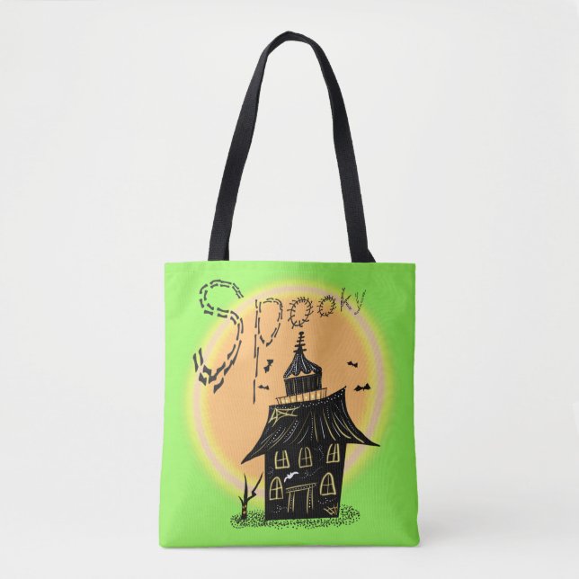 Haunted House Halloween Spooky Neon Tote Bag (Front)