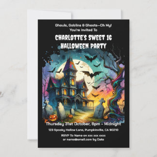 Haunted House Halloween Sweet 16 Birthday Party Invitation